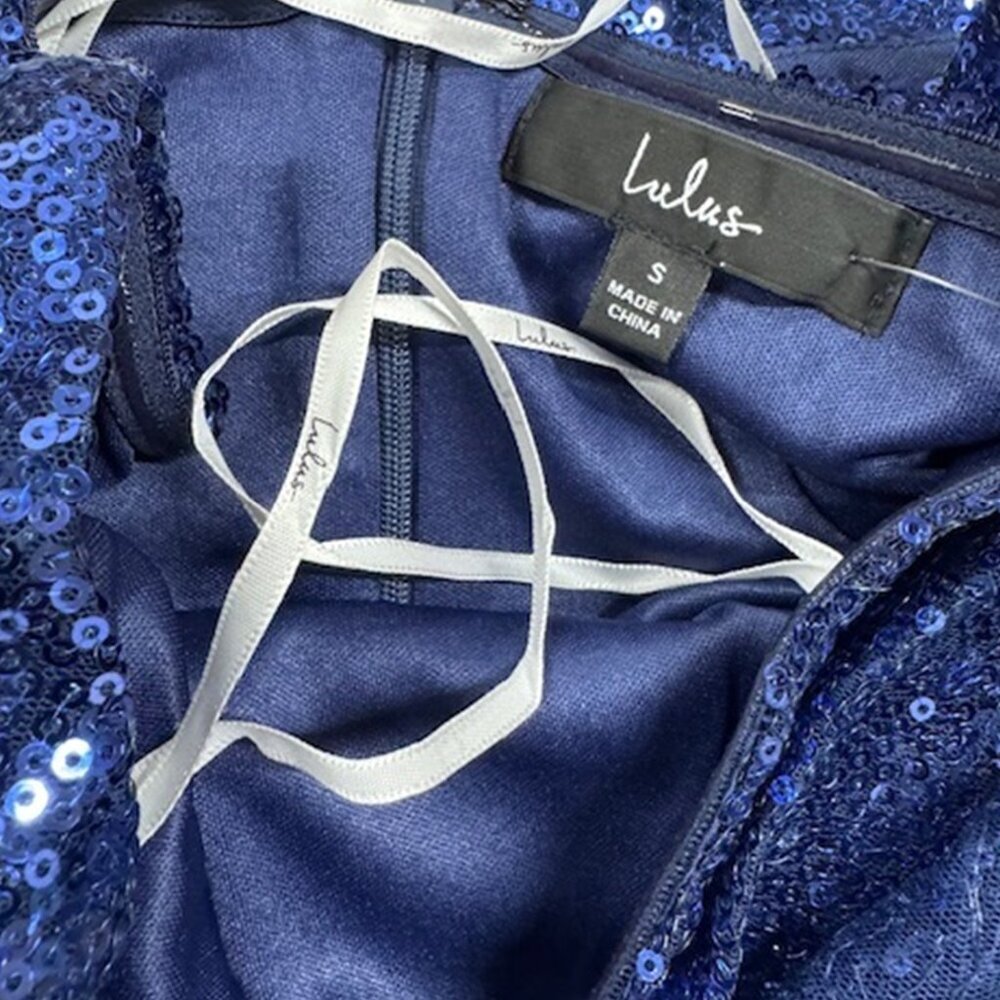 NWT Lulus Dancefloor Diva Blue Sequin Strapless Skort Romper - Picture 9 of 9